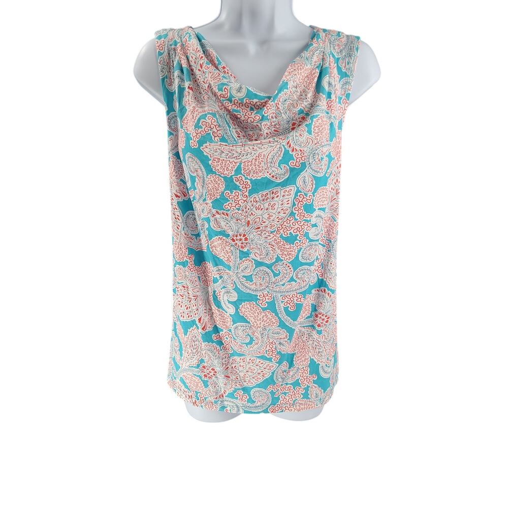 Talbots paisley cowl neck sleeveless top blue/red Size XL Vacation office church